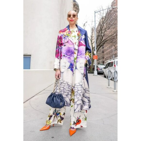 Jason Wu Purple Floral Print Silk Trench Coat Maximalist Art to Wear Eclectic - Picture 2 of 16